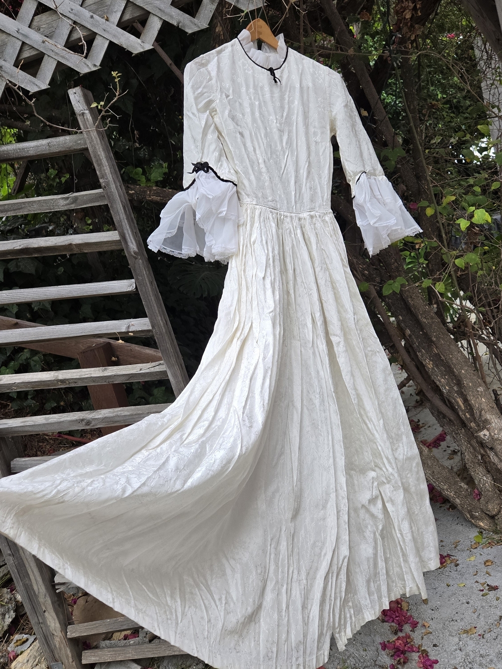 Vintage 70s Gown White Ruffle Sleeve Maxi Dress Needs Tlc As Is